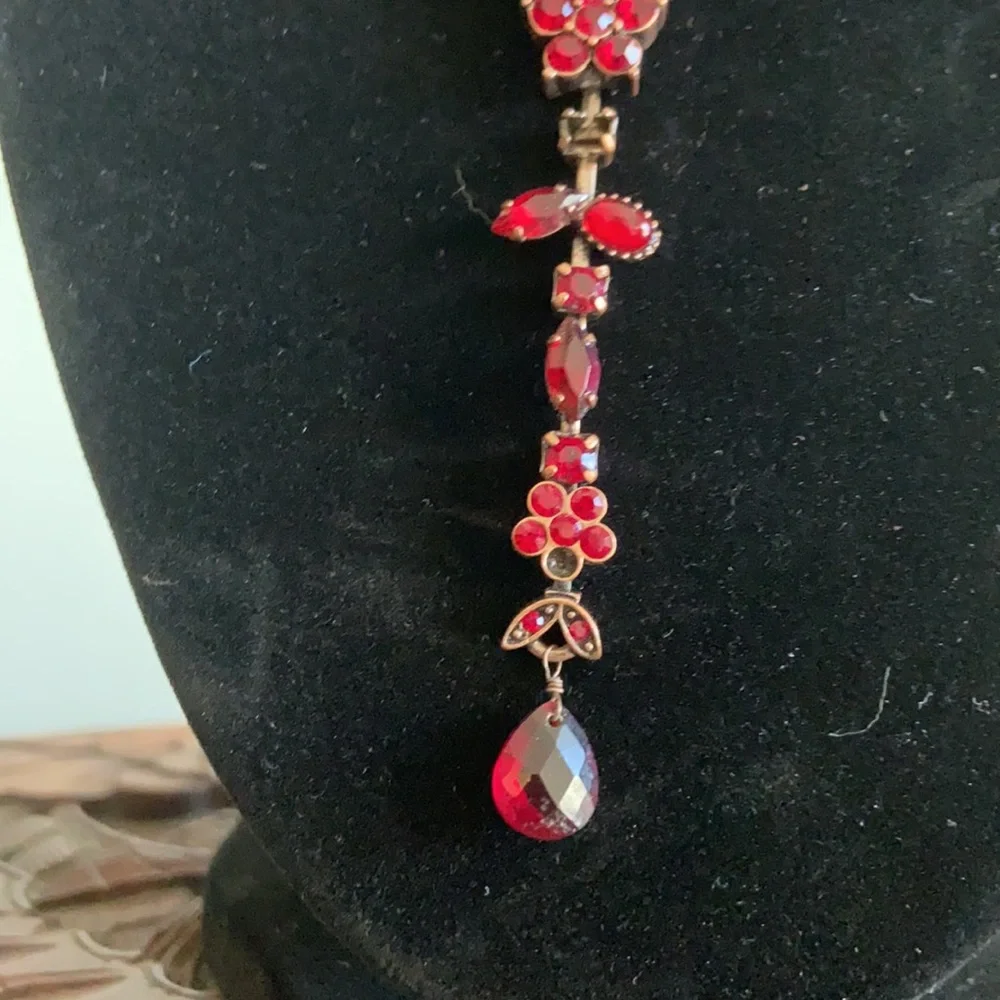 Art Deco Red Beaded Drop Necklace
